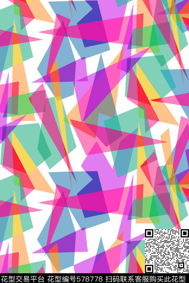时尚大牌五彩几何数码图案传统印花华亿平台下载（图片编号: 578778） - 瓦栏（Walan）