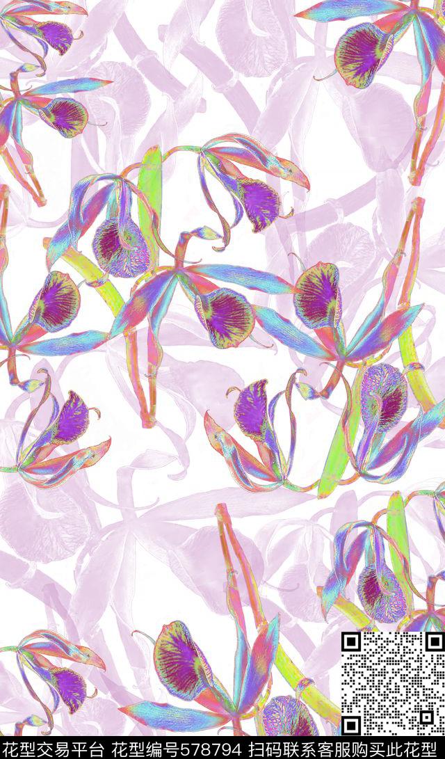 鲜花大街花卉写真多色数码印花华亿平台下载（图片编号: 578794） - 瓦栏（Walan）
