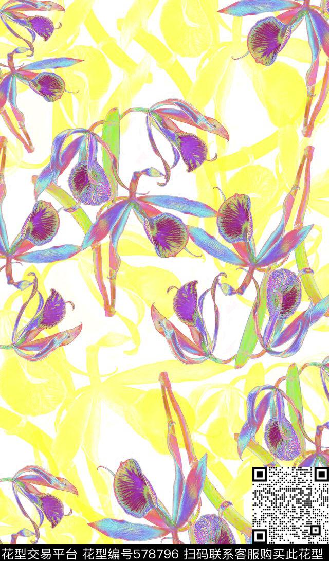 鲜花大街花卉写真多色数码印花华亿平台下载（图片编号: 578796） - 瓦栏（Walan）