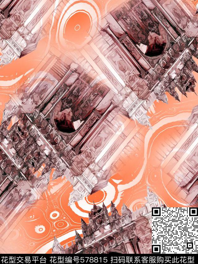 欧式楼房炫彩缤纷数码印花华亿平台下载（图片编号: 578815） - 瓦栏（Walan）