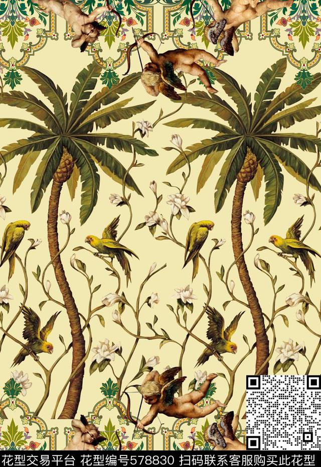 最新时尚欧式花纹花卉数码印花华亿平台下载（图片编号: 578830） - 瓦栏（Walan）