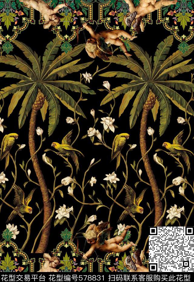 最新时尚欧式花纹花卉数码印花华亿平台下载（图片编号: 578831） - 瓦栏（Walan）