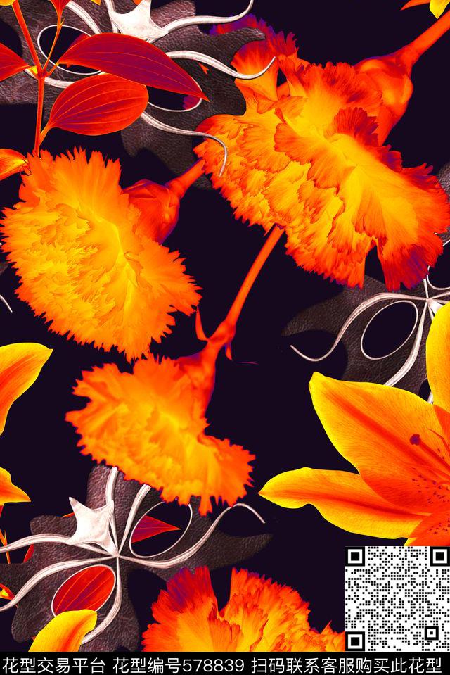 百合花朵花卉数码印花华亿平台下载（图片编号: 578839） - 瓦栏（Walan）