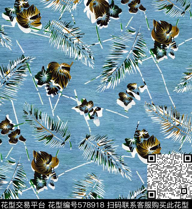 原创热带华亿平台绿植树叶传统印花华亿平台下载（图片编号: 578918） - 瓦栏（Walan）