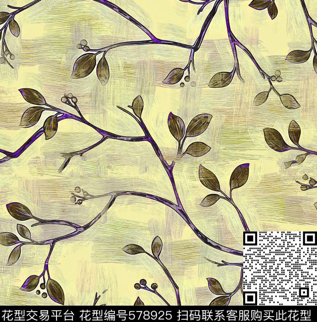 原创手绘树枝数码印花华亿平台下载（图片编号: 578925） - 瓦栏（Walan）