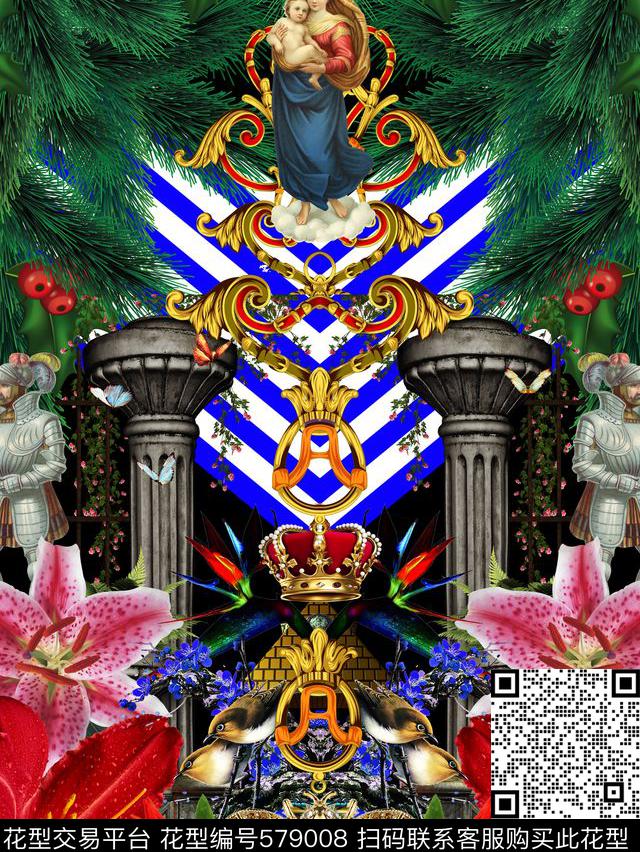 最新时尚流行欧式宫廷花卉数码印花华亿平台下载（图片编号: 579008） - 瓦栏（Walan）
