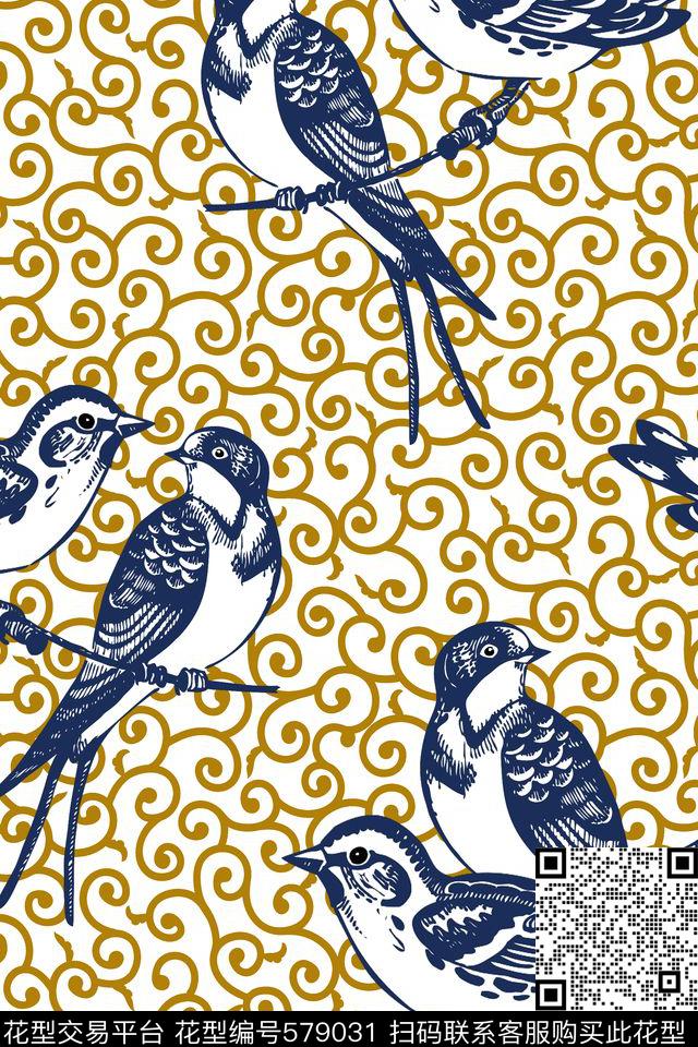 插画鸟时尚简约大牌时尚大牌传统印花华亿平台下载（图片编号: 579031） - 瓦栏（Walan）
