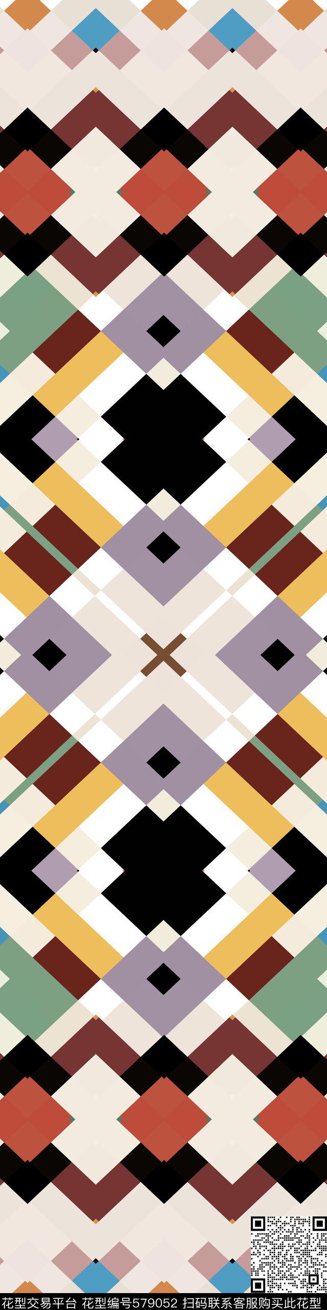 几何色块拼接传统印花华亿平台下载（图片编号: 579052） - 瓦栏（Walan）