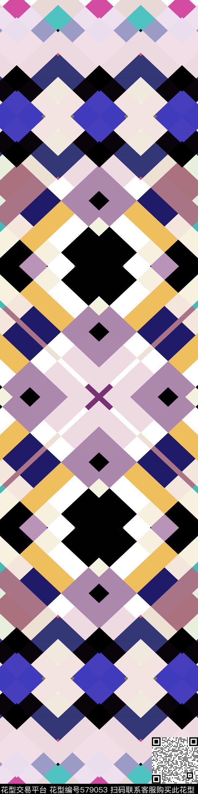 几何色块拼接传统印花华亿平台下载（图片编号: 579053） - 瓦栏（Walan）