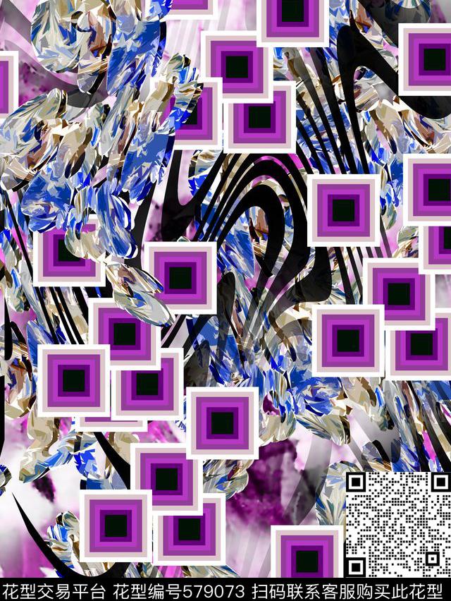 大气女装方格抽象炫彩缤纷数码印花华亿平台下载（图片编号: 579073） - 瓦栏（Walan）