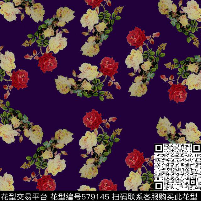 花卉玫瑰传统印花华亿平台下载（图片编号: 579145） - 瓦栏（Walan）