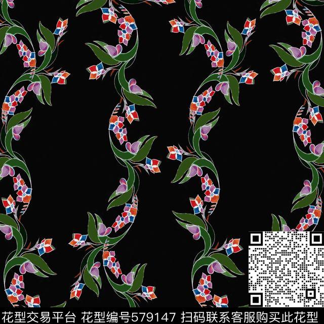 花卉水仙复古传统印花华亿平台下载（图片编号: 579147） - 瓦栏（Walan）