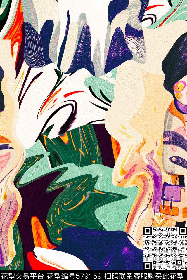 沙发布艺四方连续抽象几何数码印花华亿平台下载（图片编号: 579159） - 瓦栏（Walan）