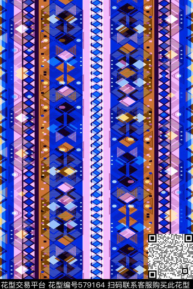 蓝调蓝色几何格子传统印花华亿平台下载（图片编号: 579164） - 瓦栏（Walan）