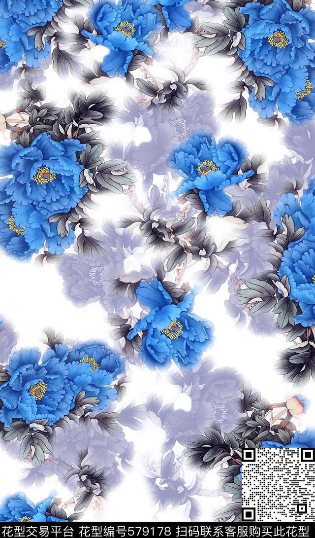 传统时尚民族风图案牡丹国色数码印花华亿平台下载（图片编号: 579178） - 瓦栏（Walan）