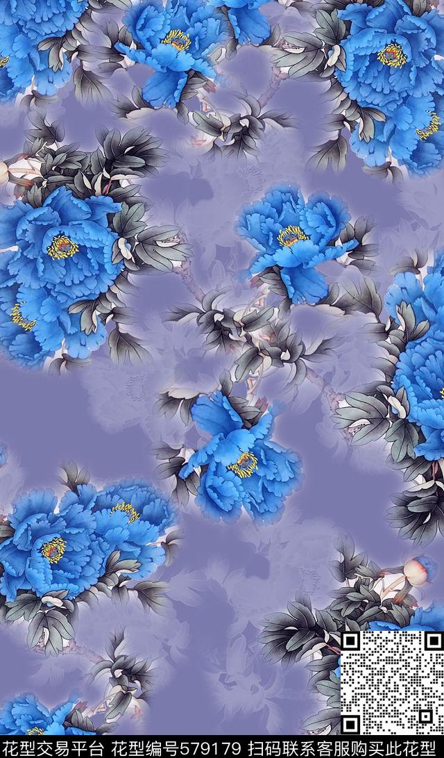 传统时尚民族风图案牡丹国色数码印花华亿平台下载（图片编号: 579179） - 瓦栏（Walan）