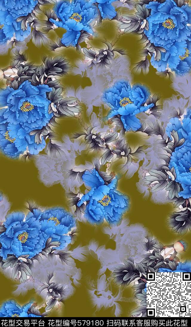 传统时尚民族风图案牡丹国色数码印花华亿平台下载（图片编号: 579180） - 瓦栏（Walan）