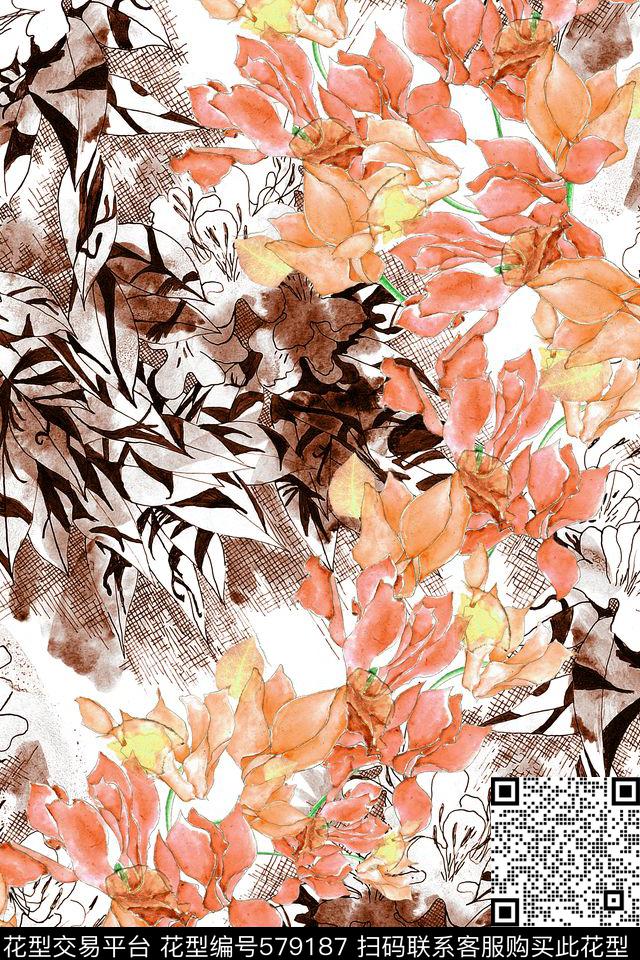 水彩服装家纺数码印花华亿平台下载（图片编号: 579187） - 瓦栏（Walan）
