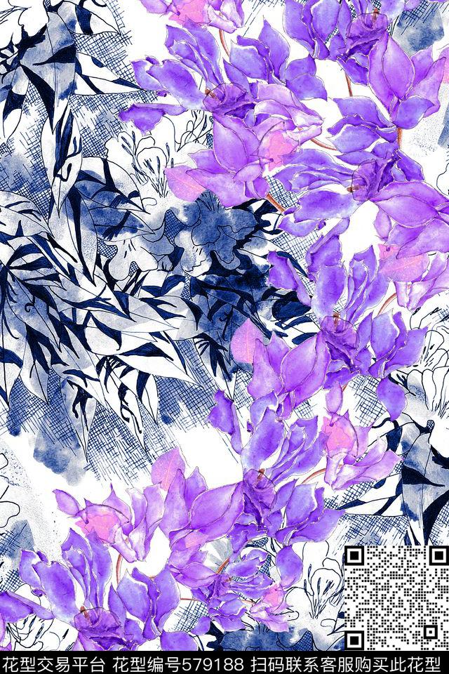 水彩服装家纺数码印花华亿平台下载（图片编号: 579188） - 瓦栏（Walan）