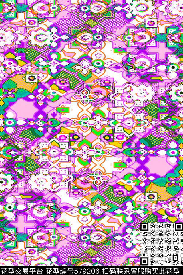 几何格子几何图形几何花卉传统印花华亿平台下载（图片编号: 579206） - 瓦栏（Walan）