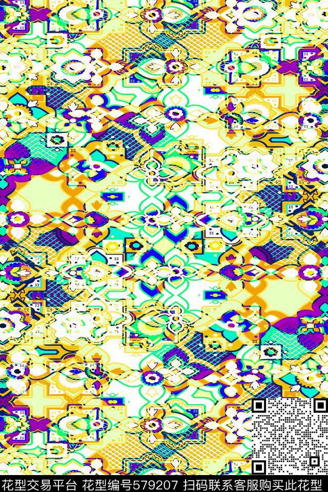 几何格子几何图形几何花卉传统印花华亿平台下载（图片编号: 579207） - 瓦栏（Walan）