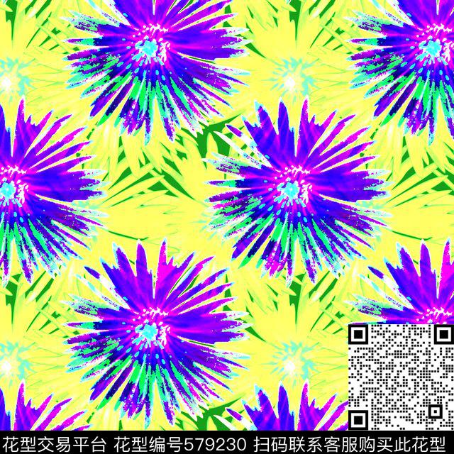 抽象花卉螺圈纹数码印花华亿平台下载（图片编号: 579230） - 瓦栏（Walan）
