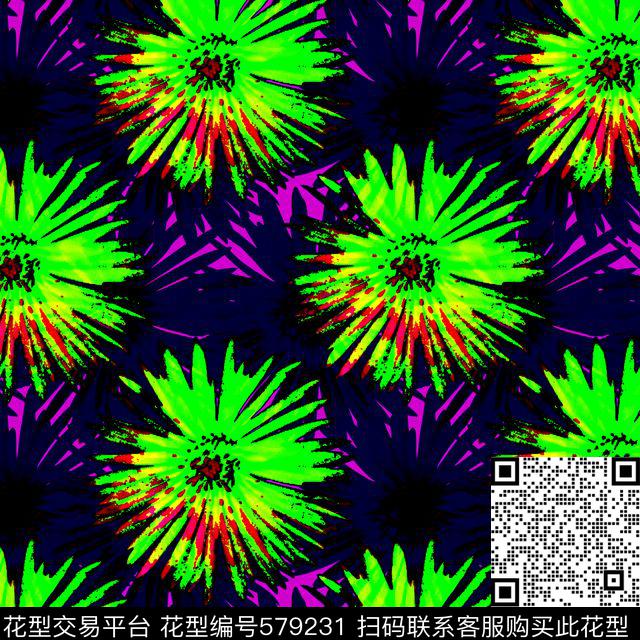 抽象花卉螺圈纹数码印花华亿平台下载（图片编号: 579231） - 瓦栏（Walan）