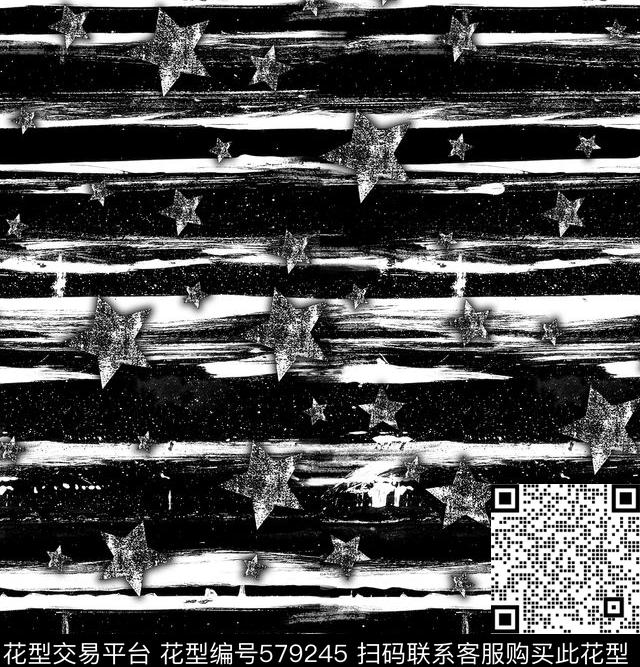 笔触星星黑白传统印花华亿平台下载（图片编号: 579245） - 瓦栏（Walan）