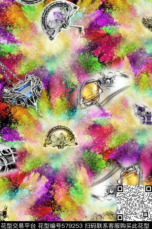 彩色粉尘喷溅数码印花华亿平台下载（图片编号: 579253） - 瓦栏（Walan）