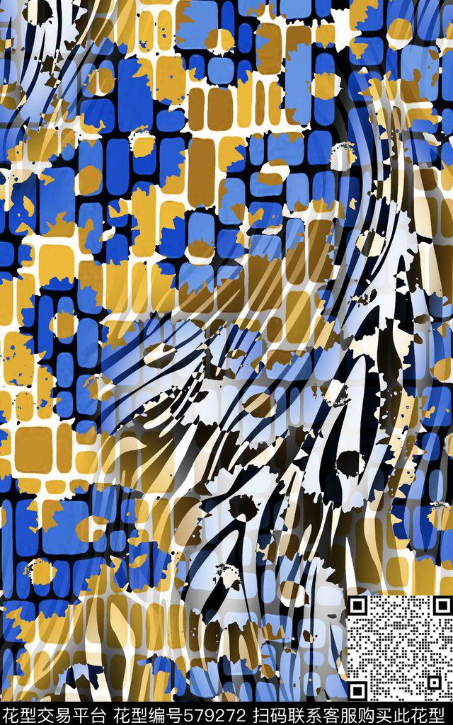 大气女装手绘炫彩缤纷数码印花华亿平台下载（图片编号: 579272） - 瓦栏（Walan）