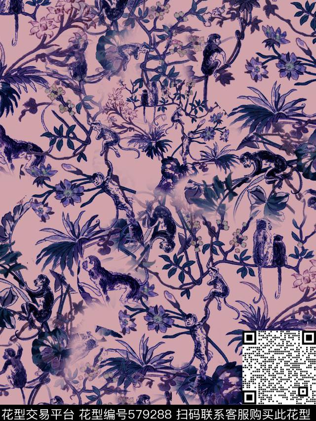 复古猴子男装满版数码印花华亿平台下载（图片编号: 579288） - 瓦栏（Walan）