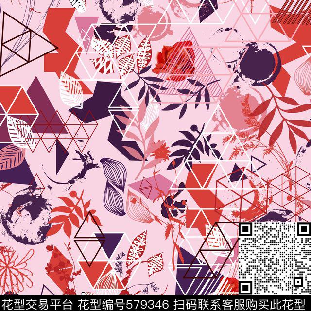 植物花卉几何艺术传统印花华亿平台下载（图片编号: 579346） - 瓦栏（Walan）
