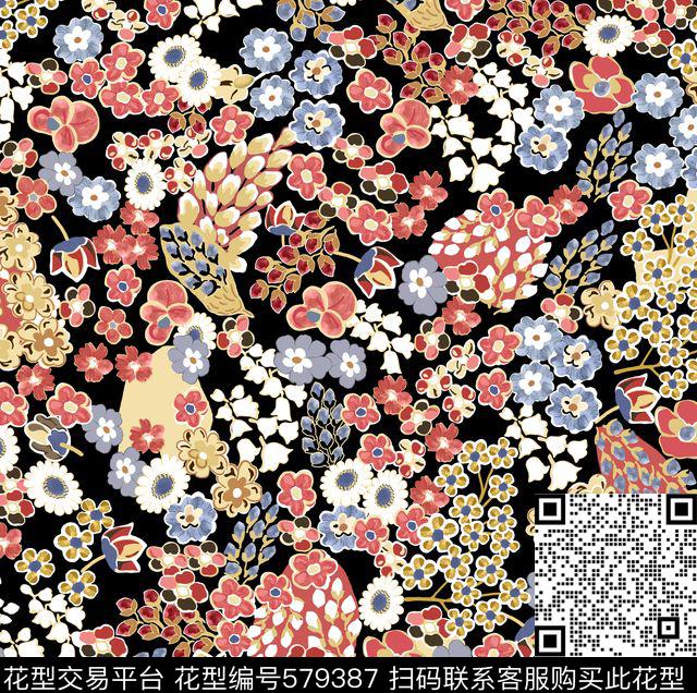 植物花卉传统印花华亿平台下载（图片编号: 579387） - 瓦栏（Walan）