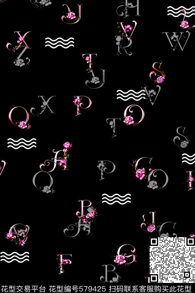 田园小花字母数码印花华亿平台下载（图片编号: 579425） - 瓦栏（Walan）