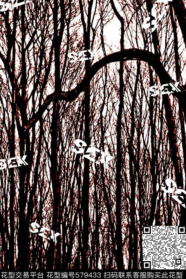 抽象树英文数码印花华亿平台下载（图片编号: 579433） - 瓦栏（Walan）