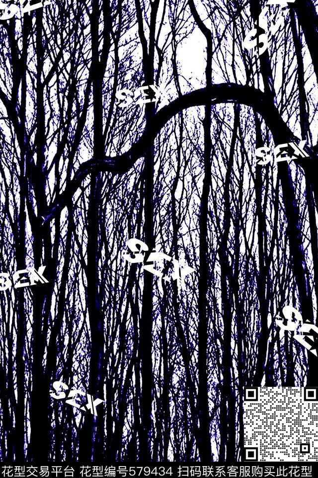 抽象树英文数码印花华亿平台下载（图片编号: 579434） - 瓦栏（Walan）