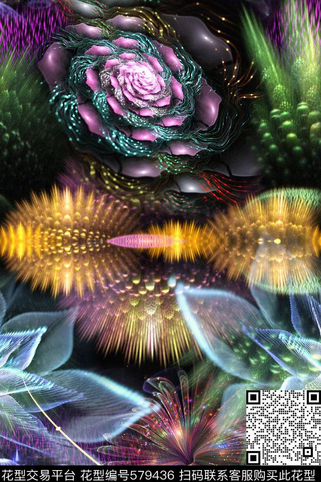 炫彩花喷溅花朵数码印花华亿平台下载（图片编号: 579436） - 瓦栏（Walan）