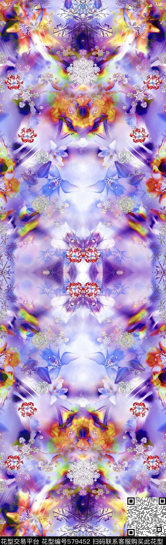 流行时尚珠宝丝巾长巾华亿平台流行时尚炫彩珠宝花卉组合数码印花华亿平台下载（图片编号: 579452） - 瓦栏（Walan）