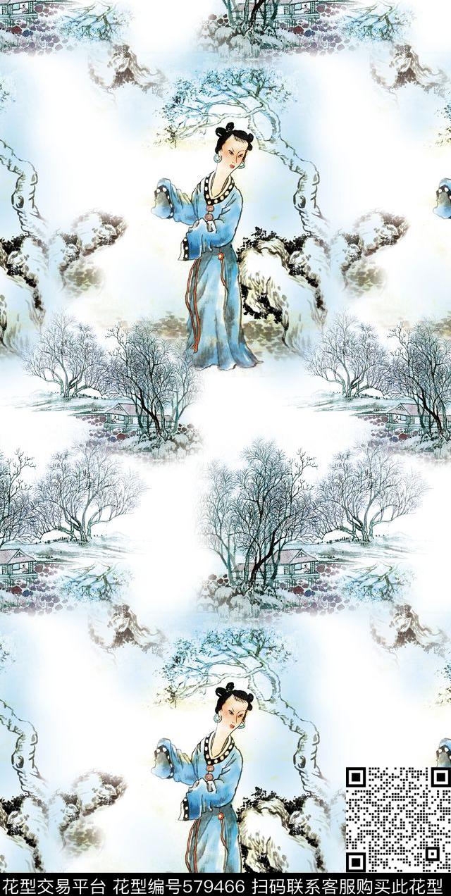 国画水彩中国风传统印花华亿平台下载（图片编号: 579466） - 瓦栏（Walan）