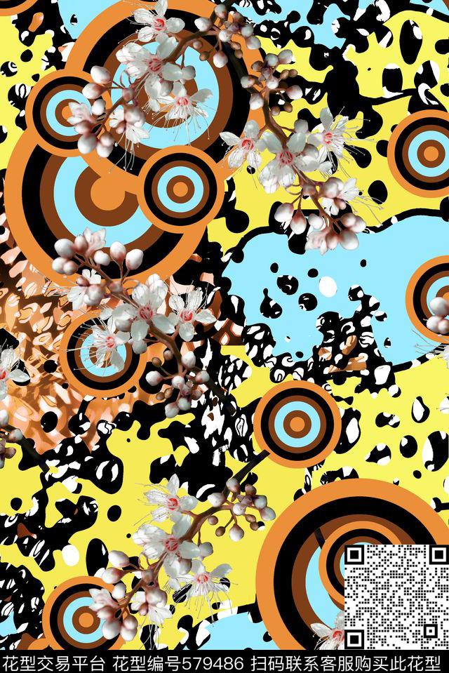 抽象花朵炫彩数码印花华亿平台下载（图片编号: 579486） - 瓦栏（Walan）