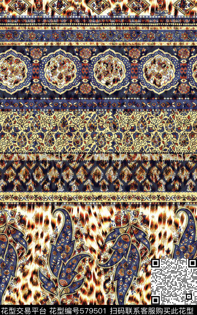 民族风火腿花豹纹传统印花华亿平台下载（图片编号: 579501） - 瓦栏（Walan）