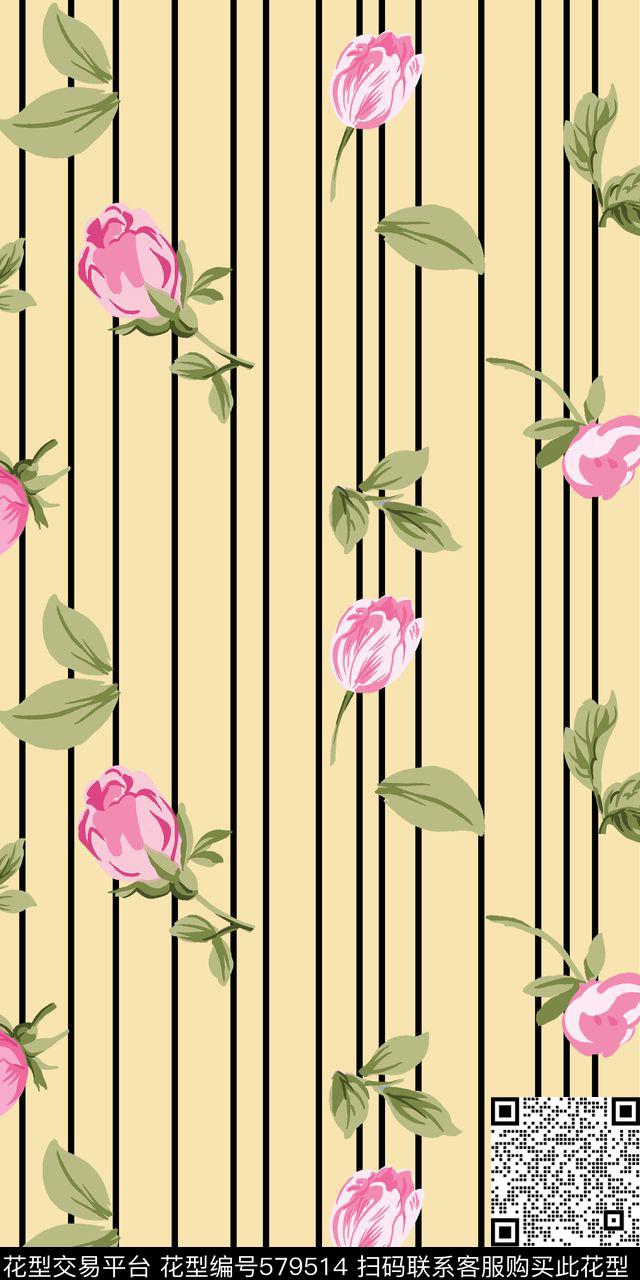 时尚几何条纹花卉传统印花华亿平台下载（图片编号: 579514） - 瓦栏（Walan）