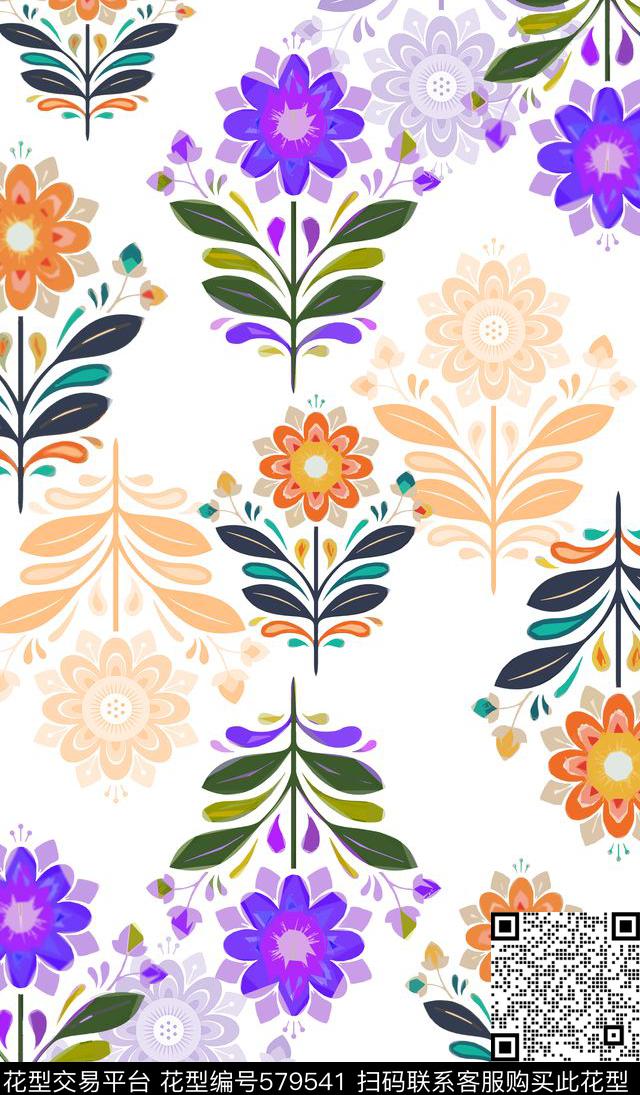 风格花卉传统时尚多色传统印花华亿平台下载（图片编号: 579541） - 瓦栏（Walan）