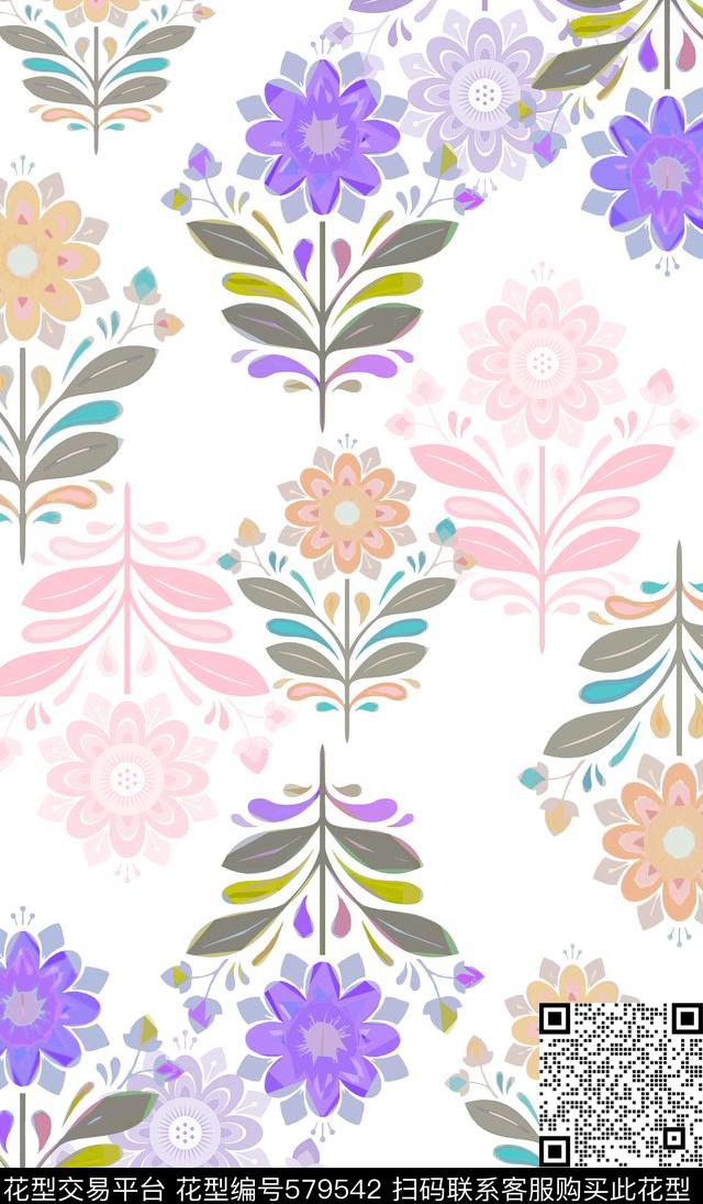 风格花卉传统时尚多色传统印花华亿平台下载（图片编号: 579542） - 瓦栏（Walan）