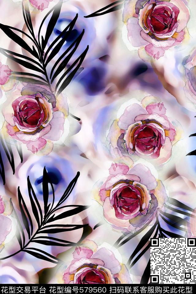 中国风手绘大气炫彩数码印花华亿平台下载（图片编号: 579560） - 瓦栏（Walan）