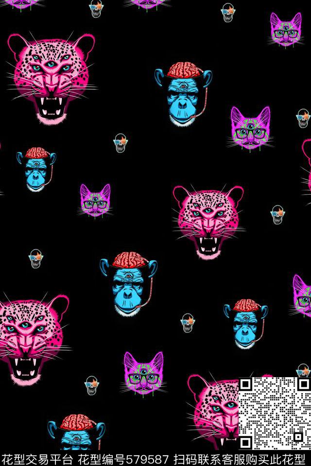 猴子眼睛卡通插画数码印花华亿平台下载（图片编号: 579587） - 瓦栏（Walan）