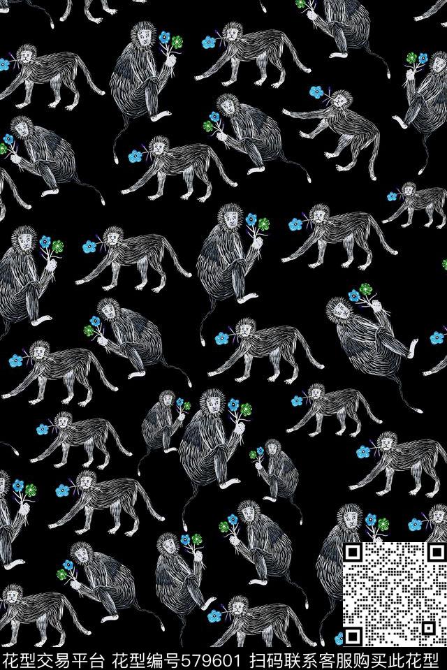 趣味时尚潮流猴子数码印花华亿平台下载（图片编号: 579601） - 瓦栏（Walan）