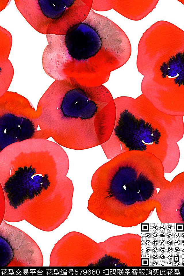 民族风水墨晕染大朵数码印花华亿平台下载（图片编号: 579660） - 瓦栏（Walan）