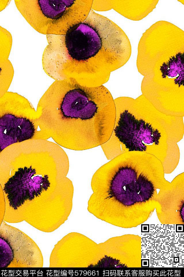 欧美民族风水墨晕染数码印花华亿平台下载（图片编号: 579661） - 瓦栏（Walan）