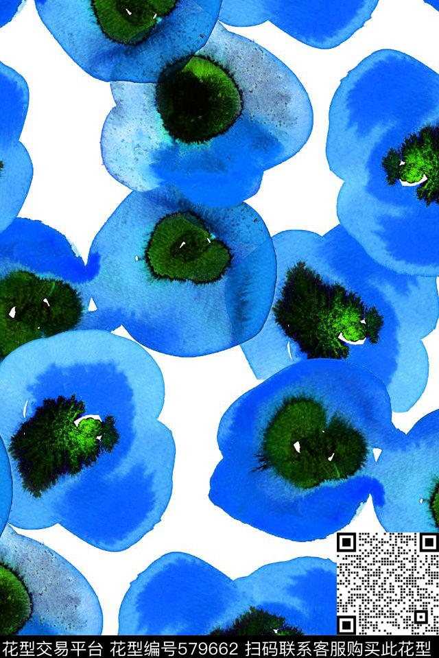 民族风水墨晕染大朵数码印花华亿平台下载（图片编号: 579662） - 瓦栏（Walan）